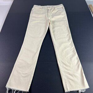 Mother Jean Women 27x26* High Waisted Rascal Ankle Fray Ivory White Denim Tag 27